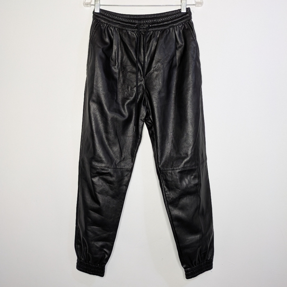 Zara Black Faux Leather Drawstring Lined Jogger Pants S